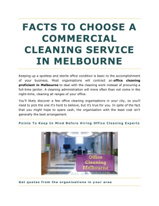 FACTS TO CHOOSE A COMMERCIAL CLEANING SERVICE IN MELBOURNE