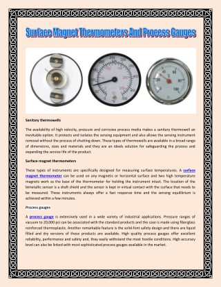 Surface magnet thermometers and process gauges