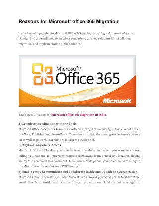 Reasons For Microsoft Office 365 Migration