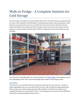 Walk-in-Fridge - A Complete Solution for Cold Storage