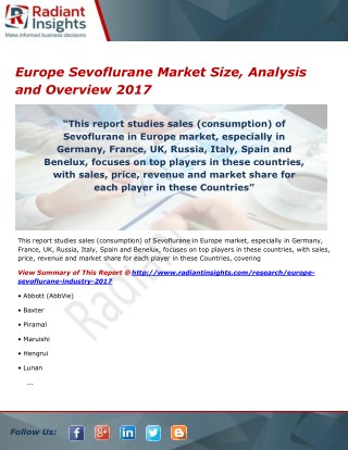Europe Sevoflurane Market Growth, Trends, Analysis and Outlook 2017