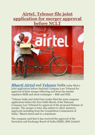 Airtel, Telenor file joint application for merger approval before NCLT