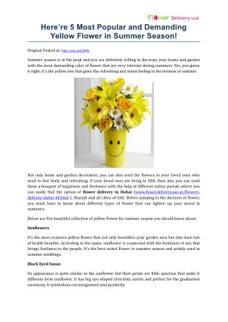 Here’re 5 Most Popular and Demanding Yellow Flower in Summer Season!