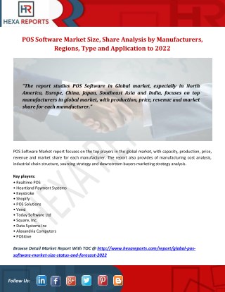 POS Software Market: In-depth Study by Manufacturers, Regions, Type and Application to 2022