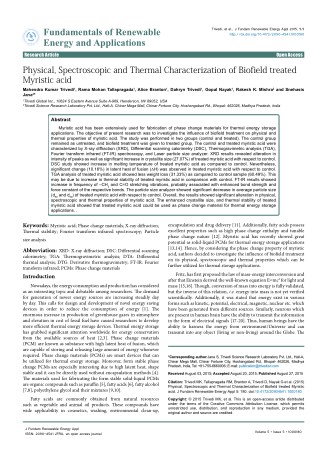 Physical, Spectroscopic and Thermal Characterization of Biofield treated Myristic acid