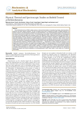 Physical, Thermal and Spectroscopic Studies on Biofield Treated p-Dichlorobenzene