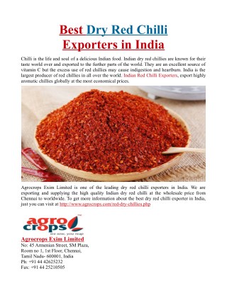 Best Dry Red Chilli Exporters in India