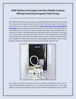 PEMF Wellness Technology Is the Most Reliable Company Offering Pulsed Electromagnetic Field Therapy