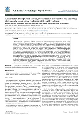 Antimicrobial Susceptibility Pattern, Biochemical Characteristics and Biotyping of Salmonella paratyphi A: An Impact of