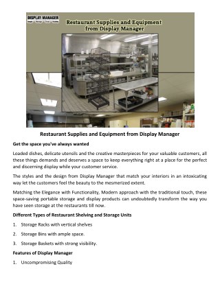 Restaurant Supplies and Equipment from Display Manager