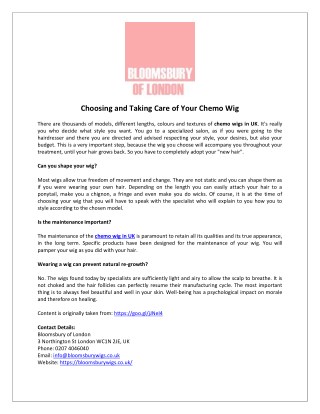 Choosing and Taking Care of Your Chemo Wig