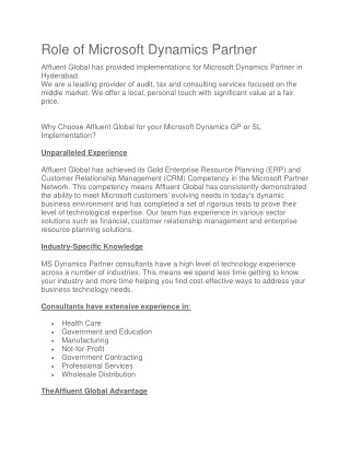 Role of Microsoft Dynamics Partner