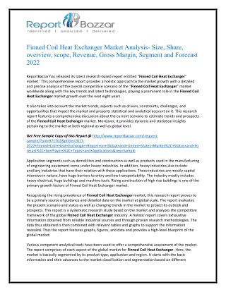 Finned Coil Heat Exchanger Market Analysis, Applications, Size, Share, Overview To 2022