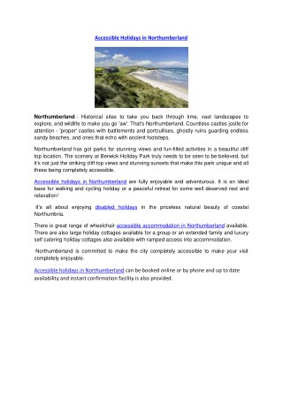 Accessible Holidays in Northumberland