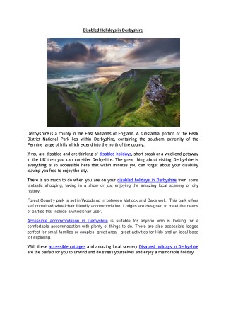 Disabled holidays in Derbyshire