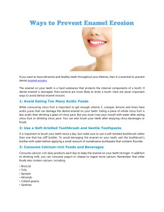 Ways to Prevent Enamel Erosion