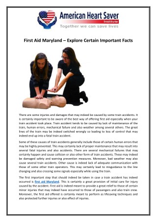 First Aid Maryland – Explore Certain Important Facts