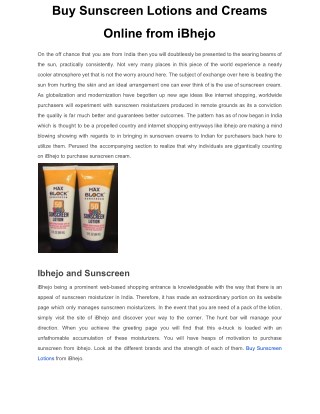 Buy Sunscreen Lotions and Creams Online from iBhejo