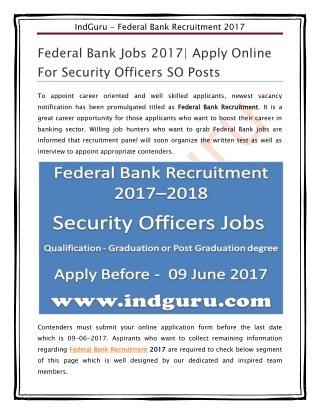 Federal Bank Recruitment