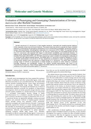 Evaluation of Phenotyping and Genotyping Characterization of Serratia marcescens after Biofield Treatment