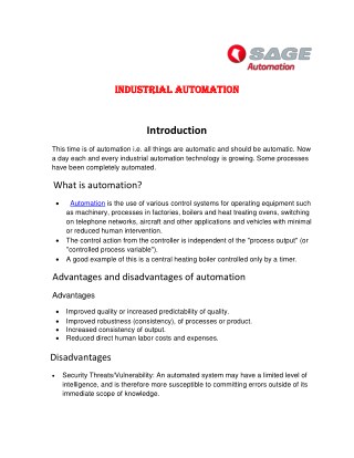 PDF on Advantage and Disadvantage of Automation | Sage Automation India
