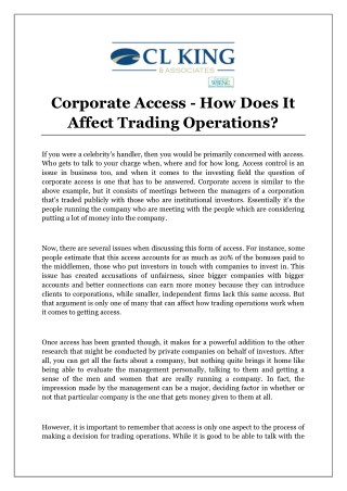 Corporate Access - How Does It Affect Trading Operations?