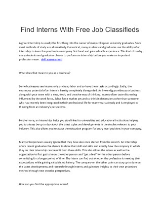 Find Interns With Free Job Classifieds