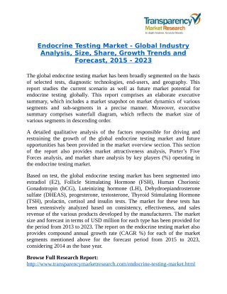 Endocrine Testing Market will rise to US$ 12.8 Billion by 2023