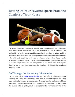 Betting On Your Favorite Sports From the Comfort of Your House