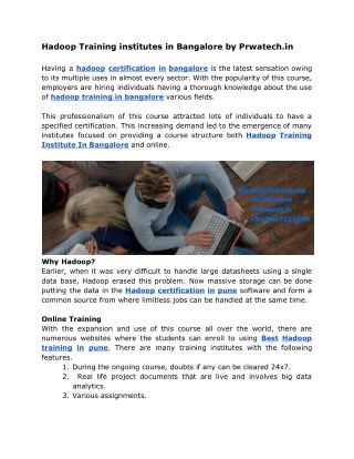 Hadoop certification training in bangalore prwatech.in