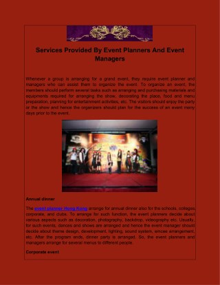 Services Provided By Event Planners And Event Managers