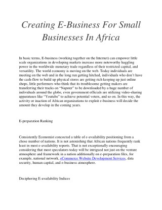 Creating E-Business For Small Businesses In Africa