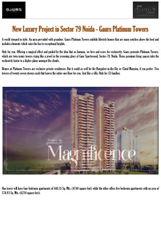 New Luxury Project in Sector 79 Noida - Gaurs Platinum Towers