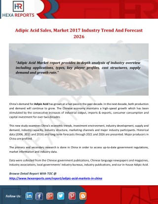 Adipic acid sales, market 2017 industry trend and forecast 2026