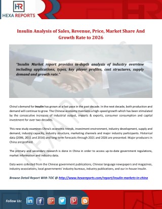 Insulin Analysis of Sales, Revenue, Price, Market Share And Growth Rate to 2026