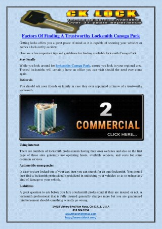 Factors Of Finding A Trustworthy Locksmith Canoga Park