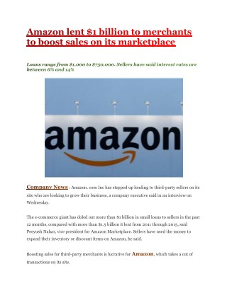 Amazon lent $1 billion to merchants to boost sales on its marketplace