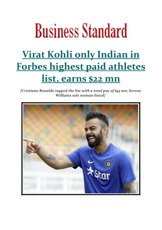 Virat Kohli only Indian in Forbes highest paid athletes list, earns $22 mn