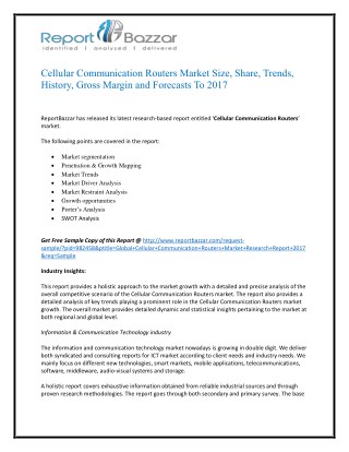 Cellular Communication Routers Market Analysis - Size, Share, overview, scope, Revenue, Gross Margin, Segment and Foreca