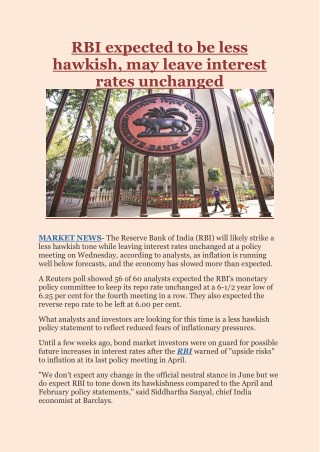 RBI expected to be less hawkish, may leave interest rates unchanged