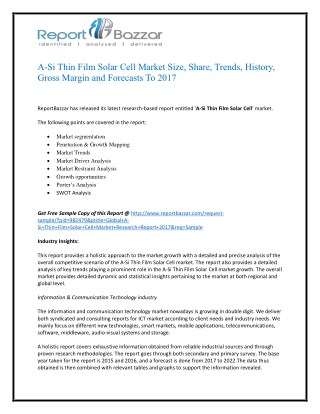 A-Si Thin Film Solar Cell Market Analysis - Size, Share, Growth, Industry Demand, Forecast, Application Analysis To 2017