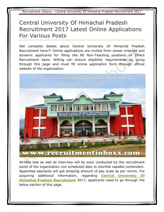 Central University Of Himachal Pradesh Recruitment