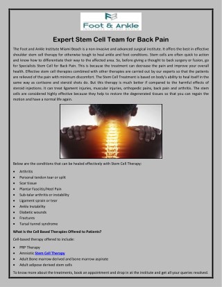 Expert Stem Cell Team for Back Pain