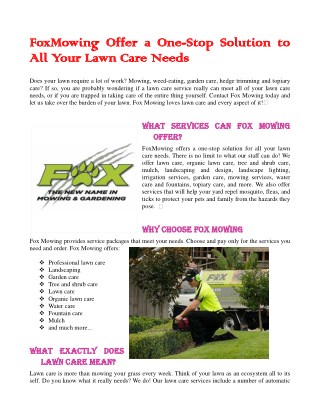 FoxMowing Offer a One-Stop Solution to All Your Lawn Care Needs