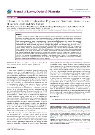 Influence of Biofield Treatment on Physical and Structural Characteristics of Barium Oxide and Zinc Sulfide