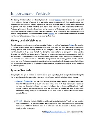 Importance of Festivals