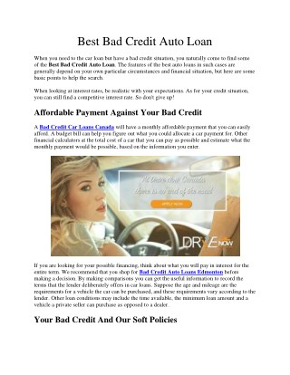 Best Bad Credit Auto Loan