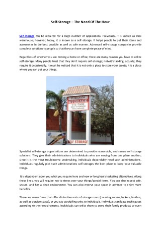 Self-Storage – The Need Of The Hour