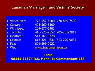 Canadian Marriage Fraud Victims’ Society
