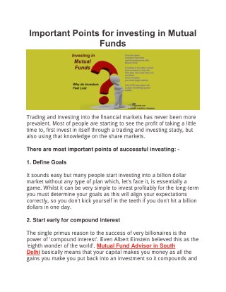 Important Points for investing in Mutual Funds